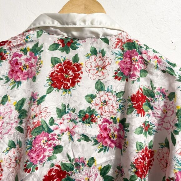 Victorias Secret Gold Label Sleep Shirt M/L Pink Red Floral Satin Short Sleeve - Picture 4 of 6